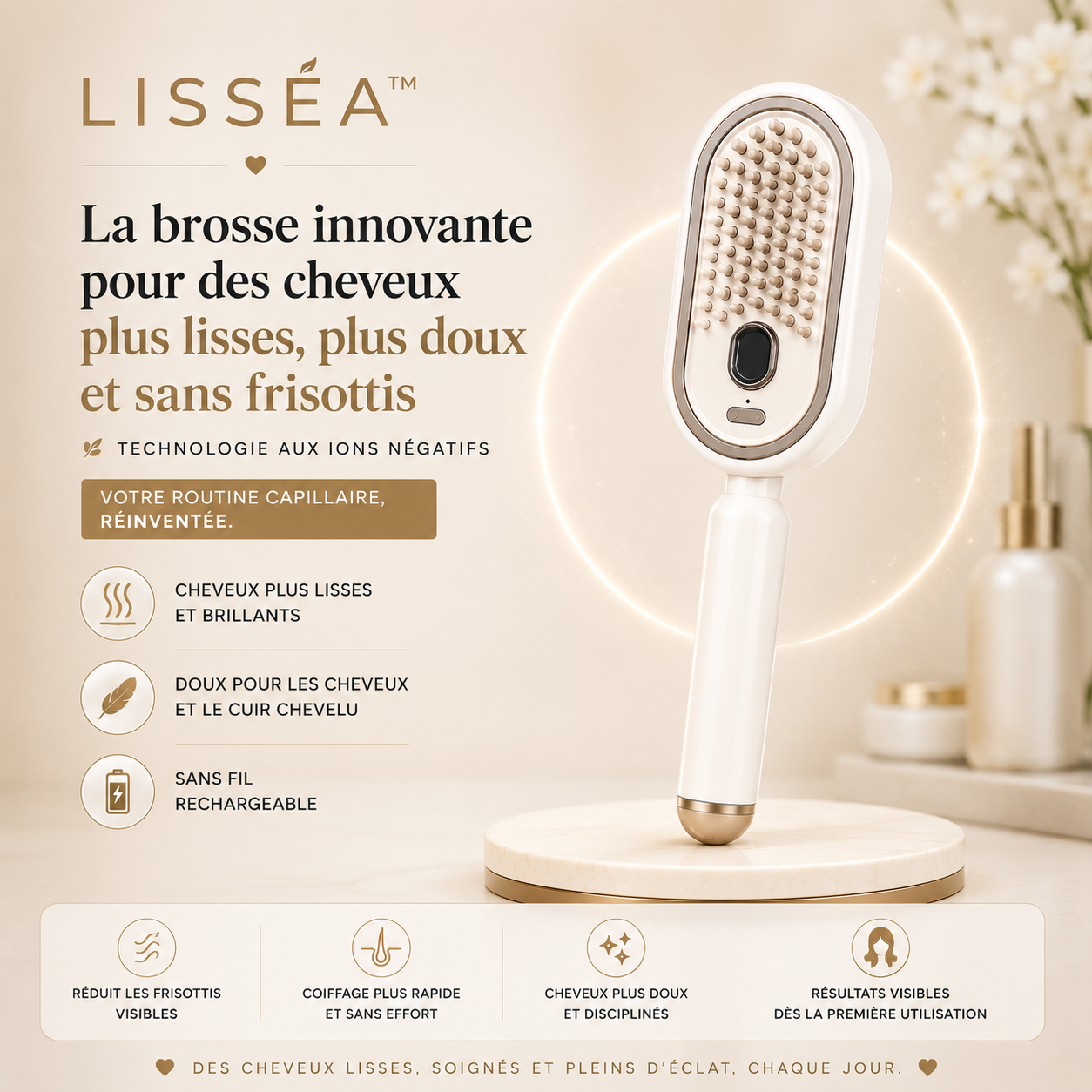 Lisséa™ Brosse Lissante  Technologie Lissante aux Ions Négatifs  Des Cheveux Effet Salon En Quelques Minutes