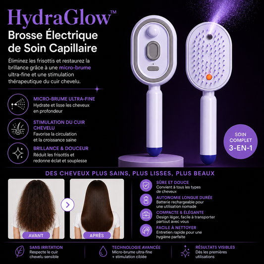 HydraGlow™ Brosse Lissante à Vapeur  Hydratation Ultra-Fine & Lissage Ionique Des Cheveux Lisses Comme en Salon en Seulement 5 Minutes