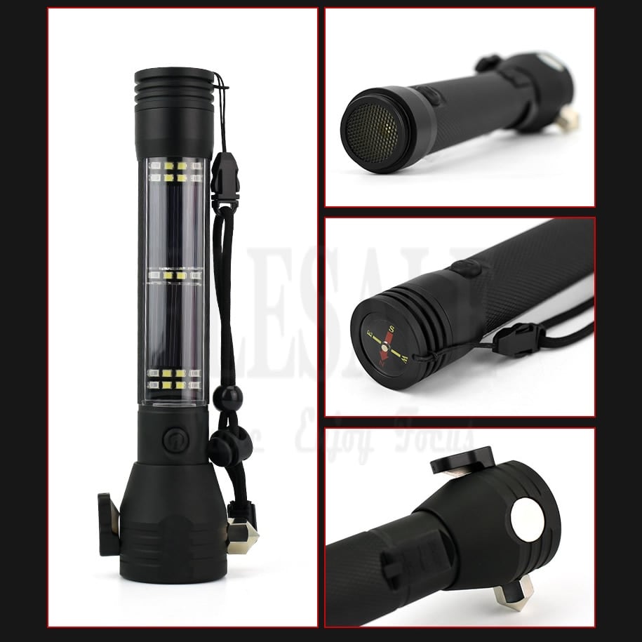 Lampe de poche tactique multifonction à énergie solaire 10 en 1