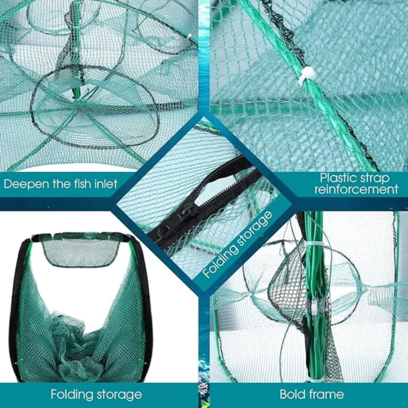 Filet de pêche renforcé auto-pliable