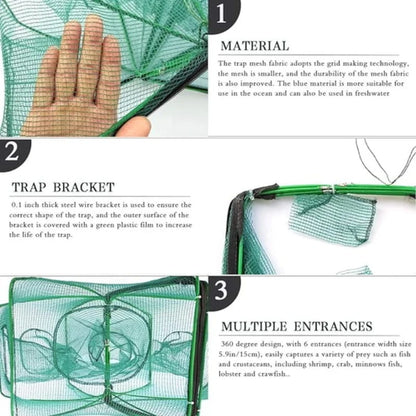 Filet de pêche renforcé auto-pliable