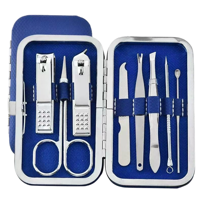 Ensemble de Manucure en Acier Inoxydable avec Étui en Cuir PU
