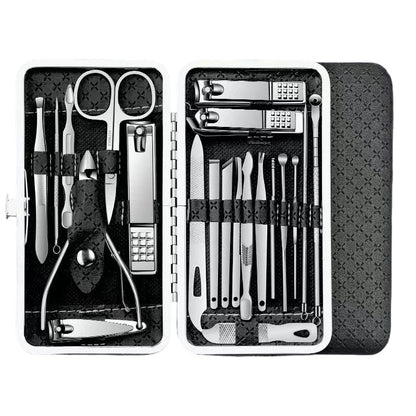 Ensemble de Manucure en Acier Inoxydable avec Étui en Cuir PU